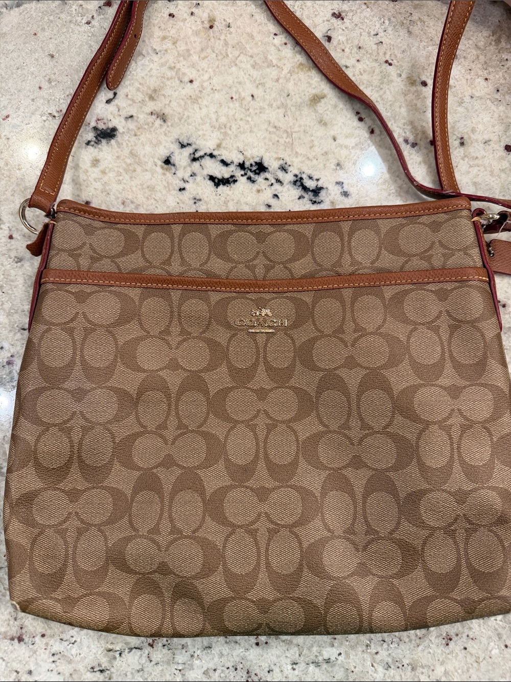 Coach Tan Signature Canvas Crossbody with Leather Trim